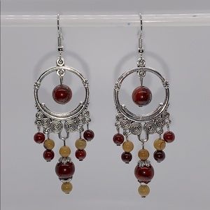 21039 Nat. Red and mookaite jasper earrings